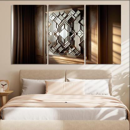 Art Deco Mirror with Geometric Design 3 Piece HD Canvas Wall Art-Original Frame