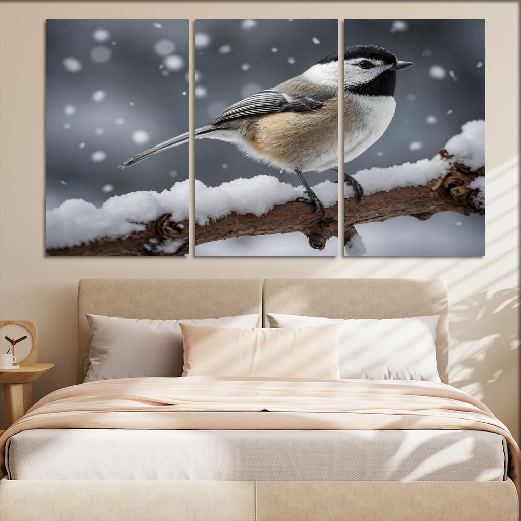 The Elegant Black-capped Chickadee In The Winter Canvas Paintings Frame