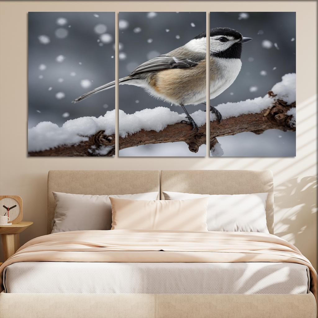 The Elegant Black-capped Chickadee In The Winter Canvas Paintings Frame