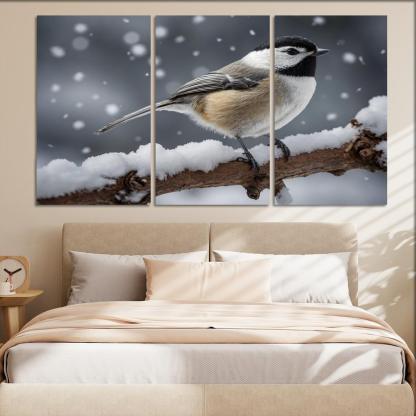 The Elegant Black-capped Chickadee In The Winter Canvas Paintings Frame