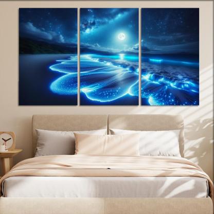 Mystic Moonlight Beach Modern Paintings Frame