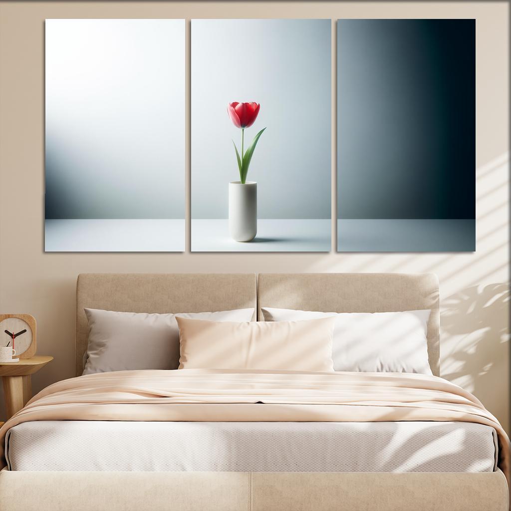 Botanical Minimalism A Single Stem Elegance 3 Piece HD Canvas Wall Art-Original Frame