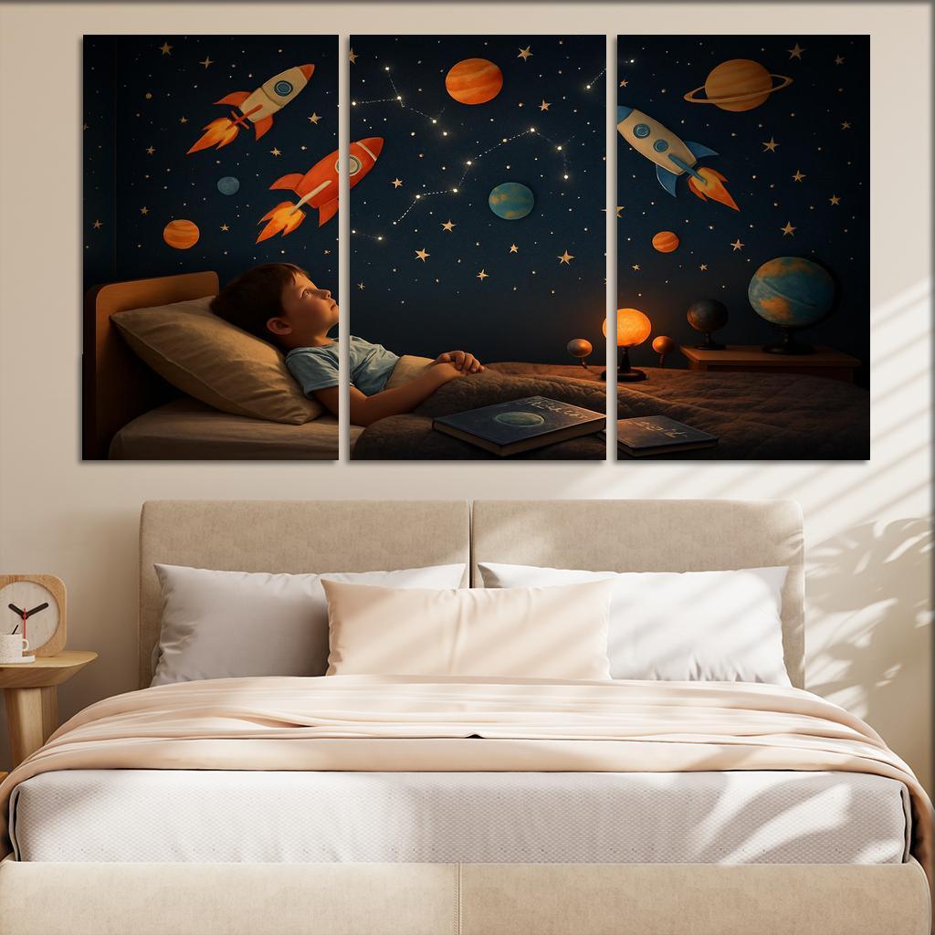 Space Explorer Rocket Panel Oil Paintings Frame