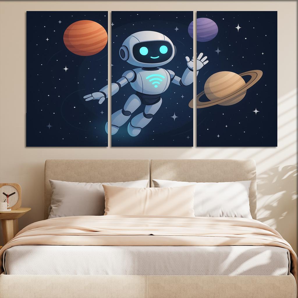 Space Robot - Interstellar Companion Framed Paintings