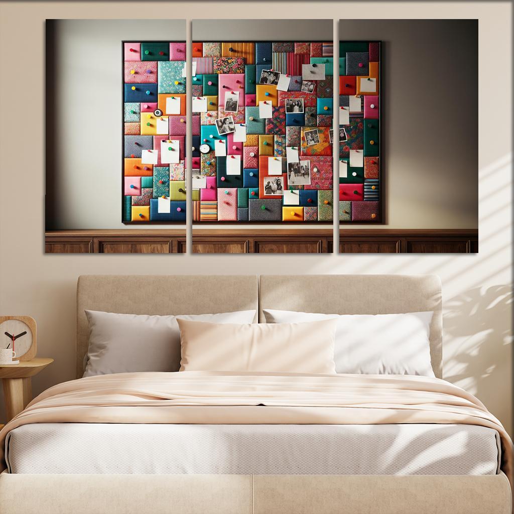 Fabric-Covered Cork Bulletin Board 3 Piece HD Canvas Wall Art-Original Frame