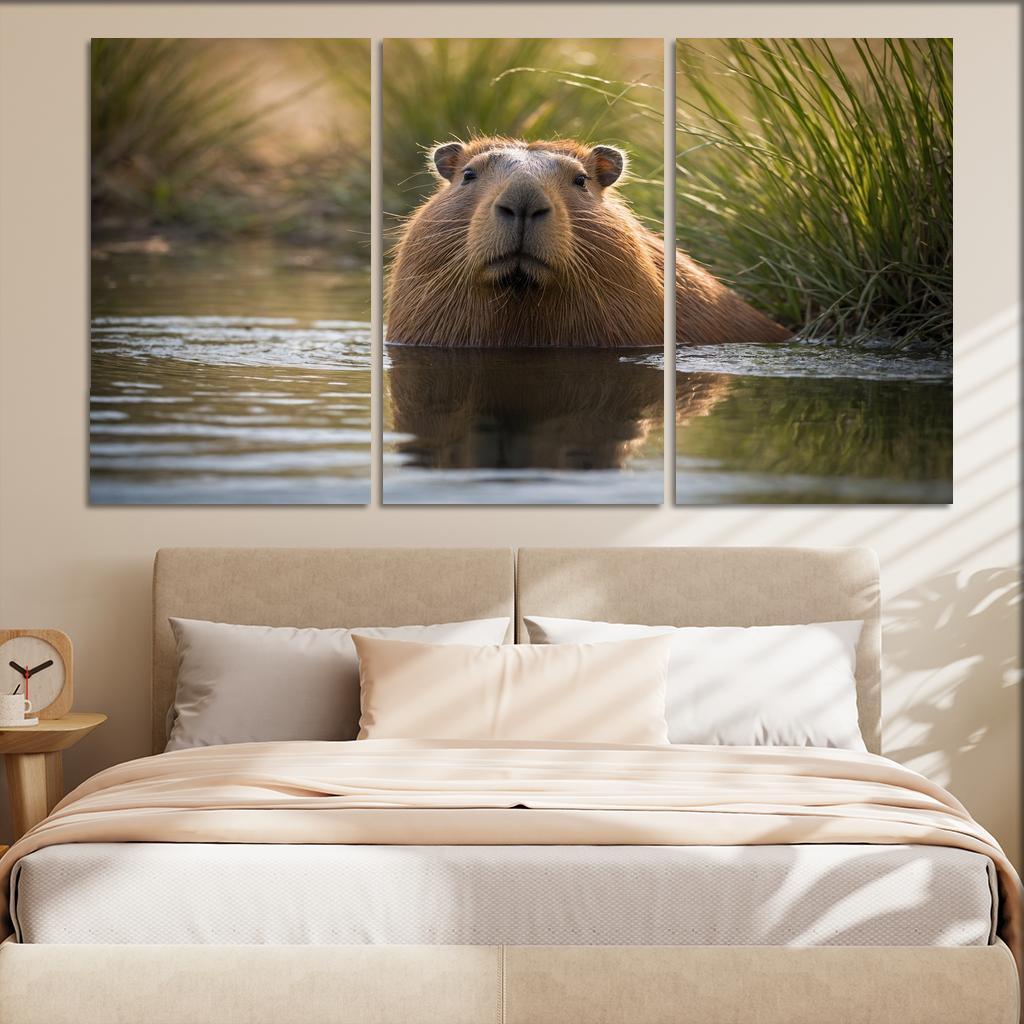The Charming Capybara By A Waterhole Framed Paintings