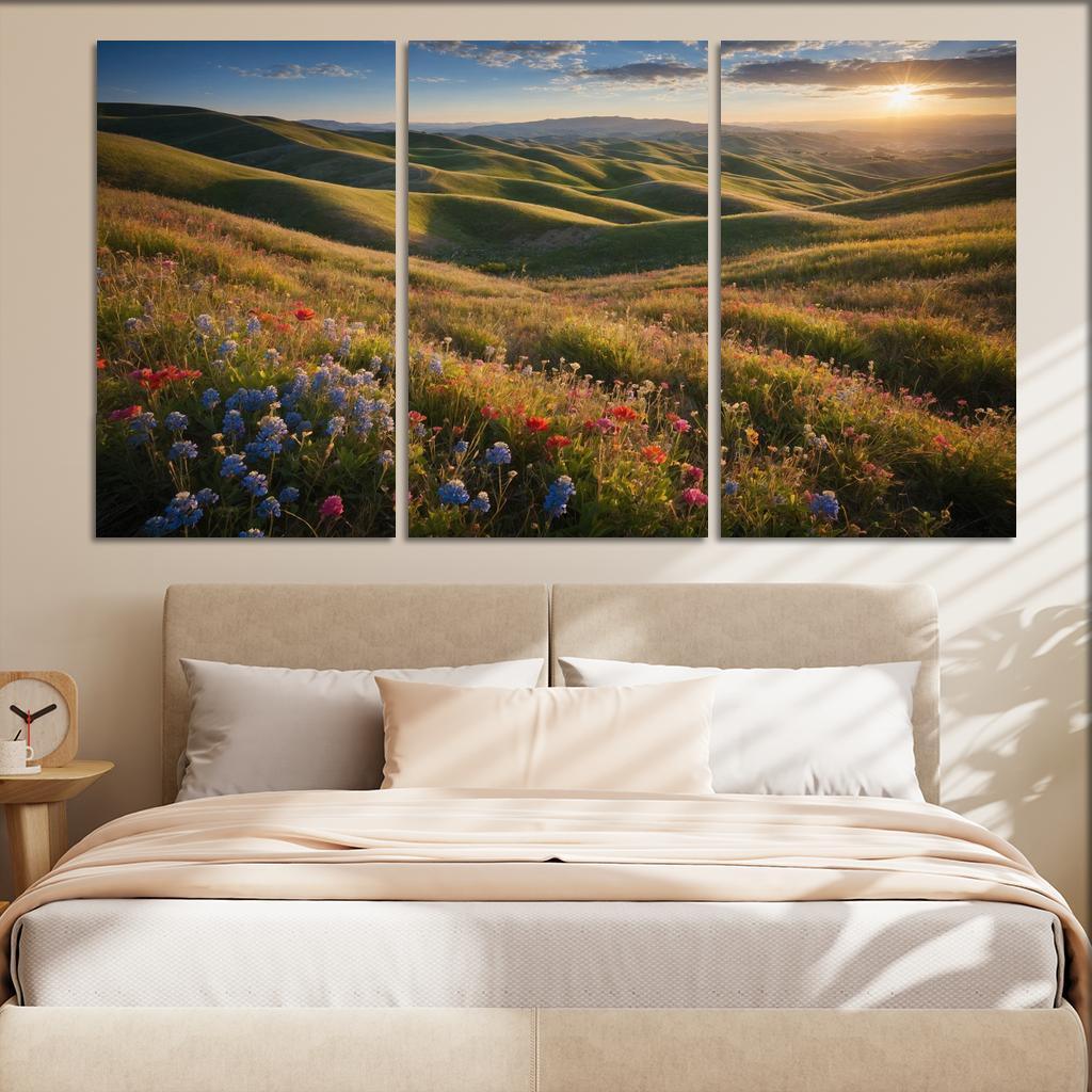 The Colorful Embrace Of Flowering Hillsides Multi-panel Paintings