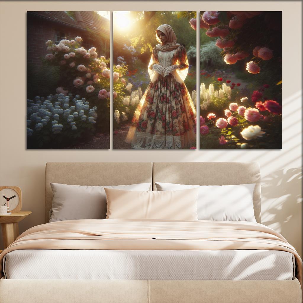 Vintage Floral Nostalgic Prints and Patterns 3 Piece HD Canvas Wall Art-Original Frame