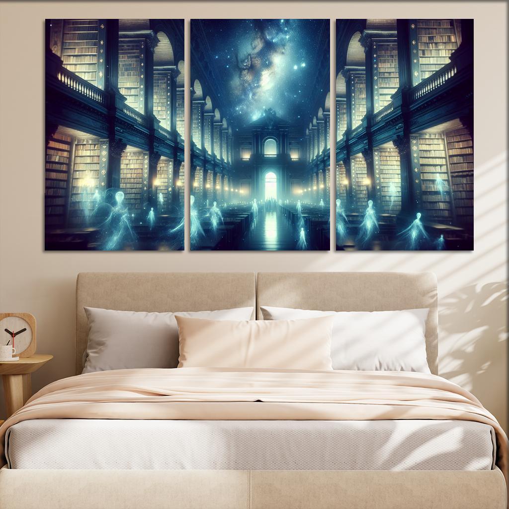 The Cosmic Library 3 Piece HD Canvas Wall Art-Original Frame