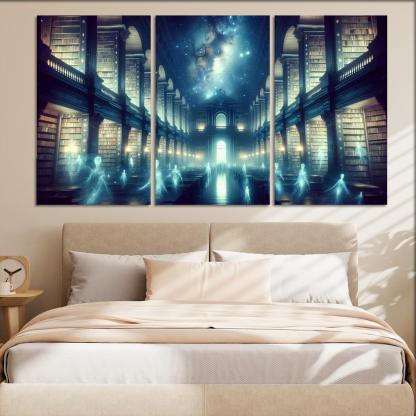 The Cosmic Library 3 Piece HD Canvas Wall Art-Original Frame