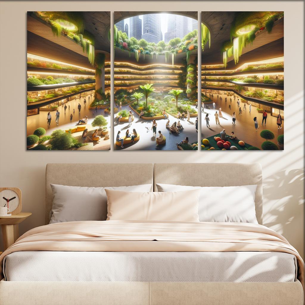 Underground Urban Oasis 3 Piece HD Canvas Wall Art-Original Frame
