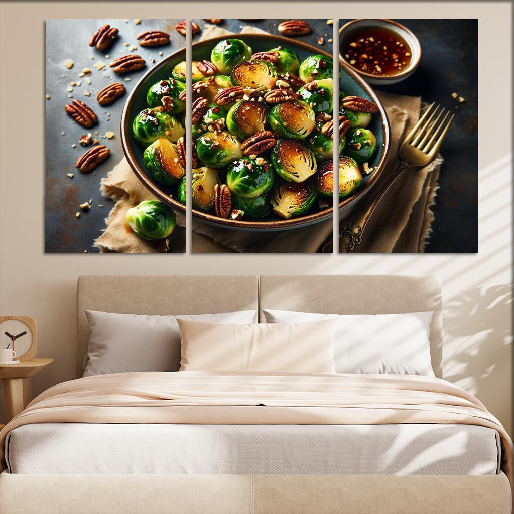 Cinnamon Maple Roasted Brussels Sprouts 3 Piece HD Canvas Wall Art-Original Frame