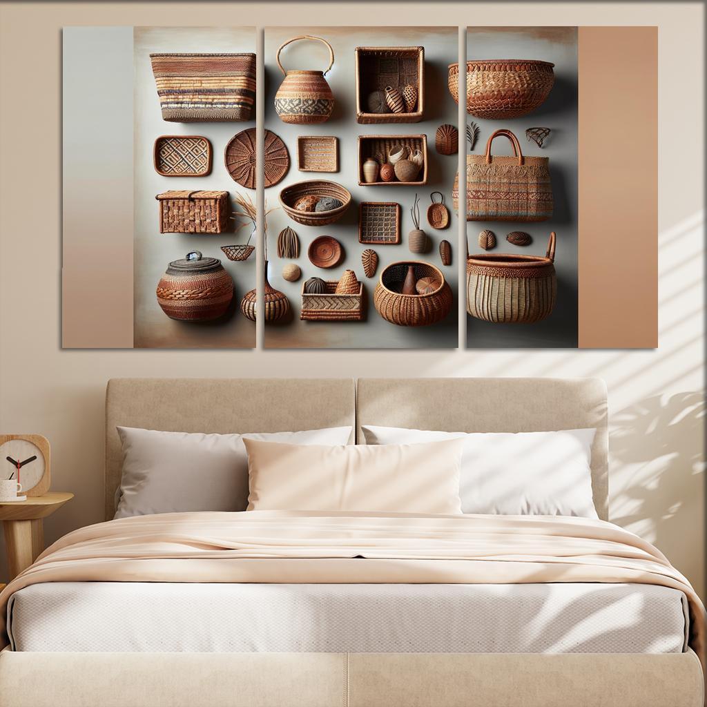 Artisan-Made Woven Baskets 3 Piece HD Canvas Wall Art-Original Frame