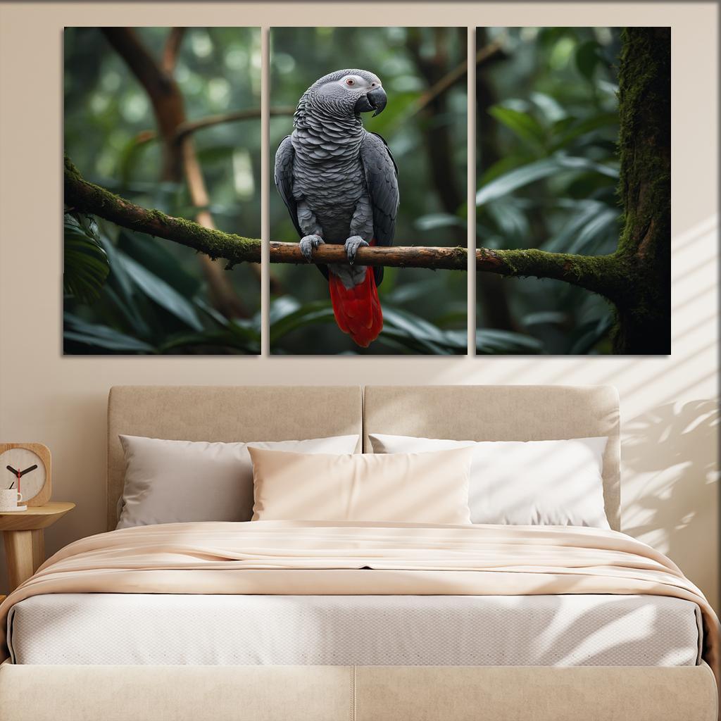 The Striking African Grey Parrot In The Canopy Framed Paintings