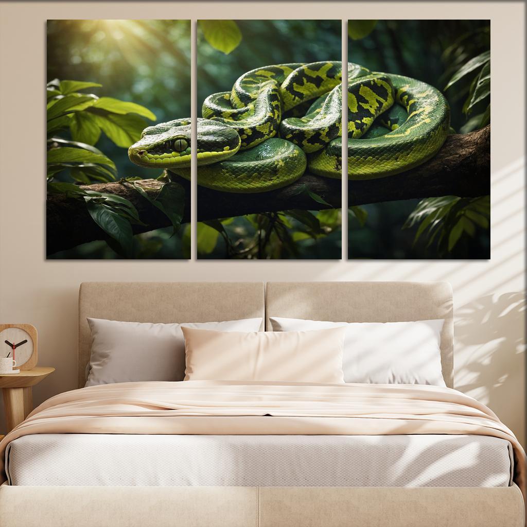 The Elegant Green Tree Python In A Tropical Setting Framed Paintings
