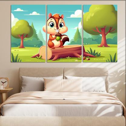 Cheeky Chipmunk 3 Piece HD Canvas Wall Art-Original Frame