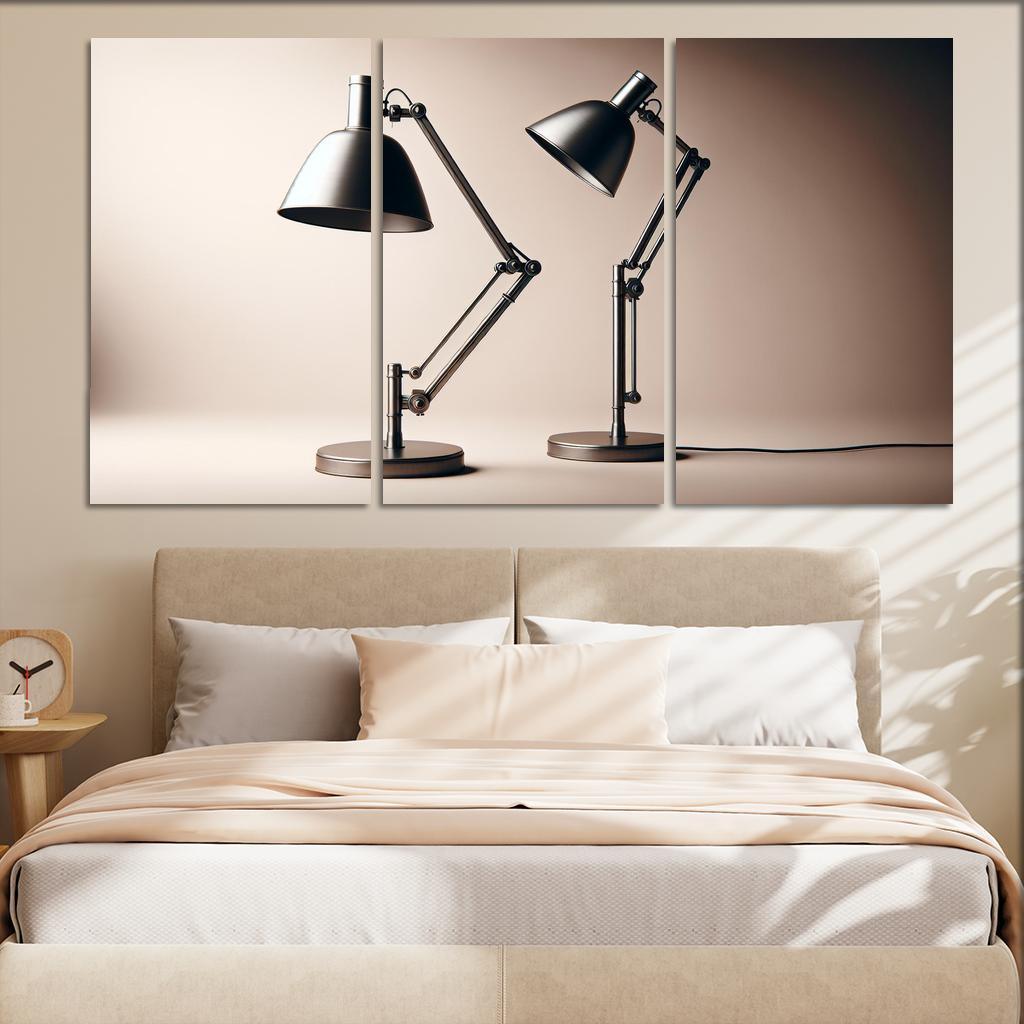 Contemporary Floor Lamp with Adjustable Shade 3 Piece HD Canvas Wall Art-Original Frame