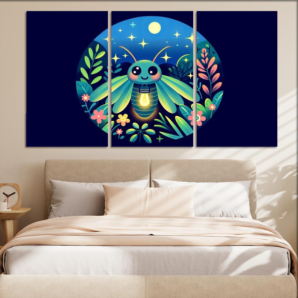 Friendly Firefly 3 Piece HD Canvas Wall Art-Original Frame