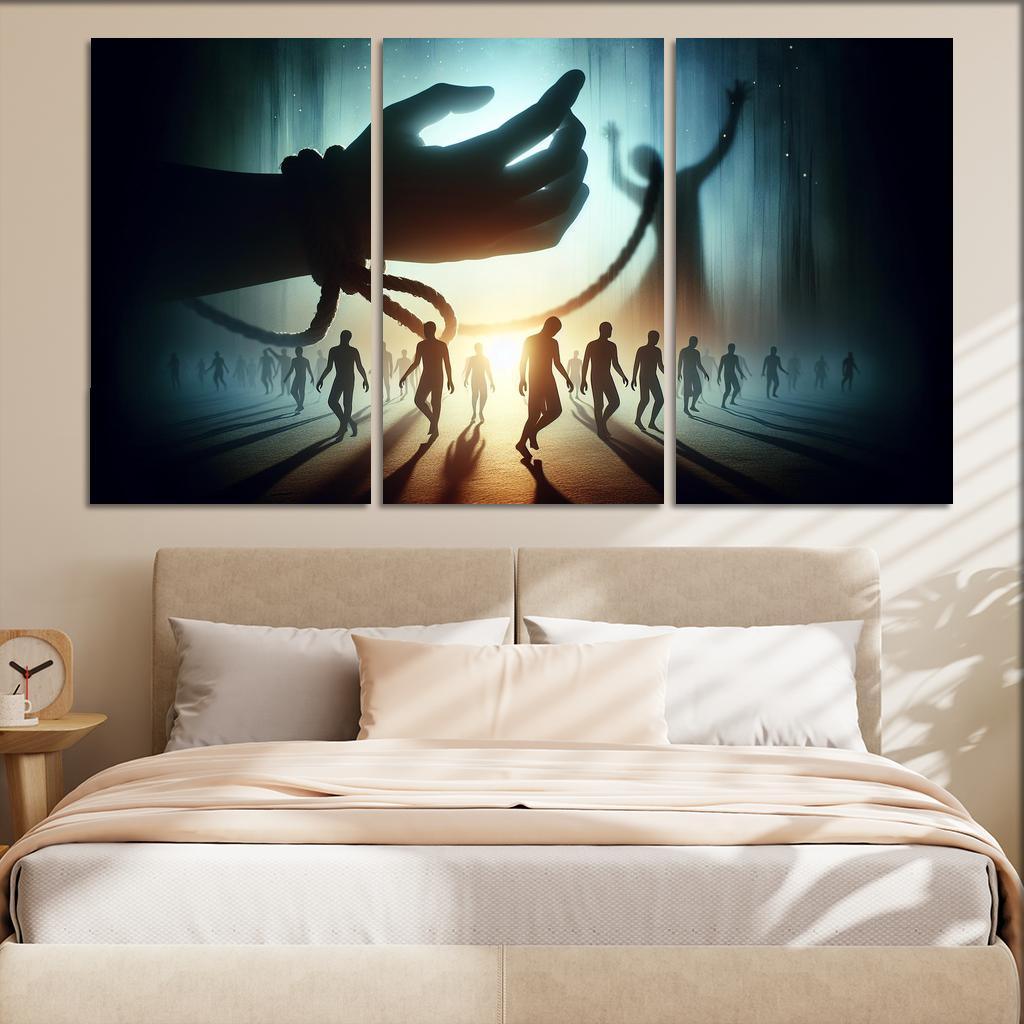 Invisible Threads Art on Human Trafficking Awareness 3 Piece HD Canvas Wall Art-Original Frame