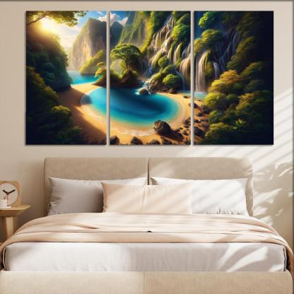 Crystal Lagoon Hidden Waterfall Escape Multi-panel Paintings