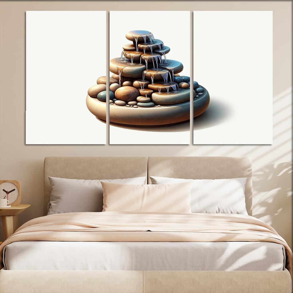 Cascading Waterfall Table Fountain 3 Piece HD Canvas Wall Art-Original Frame