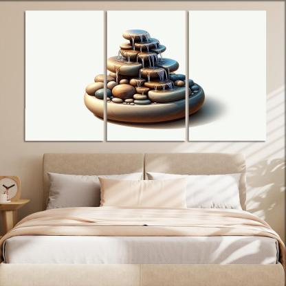 Cascading Waterfall Table Fountain 3 Piece HD Canvas Wall Art-Original Frame