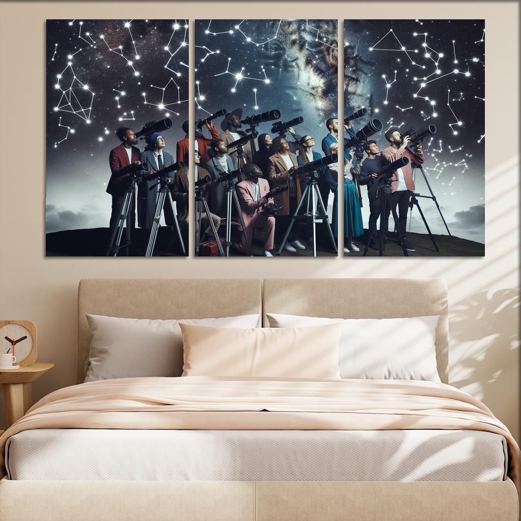 Astronomy Club Stargazing and Beyond 3 Piece HD Canvas Wall Art-Original Frame