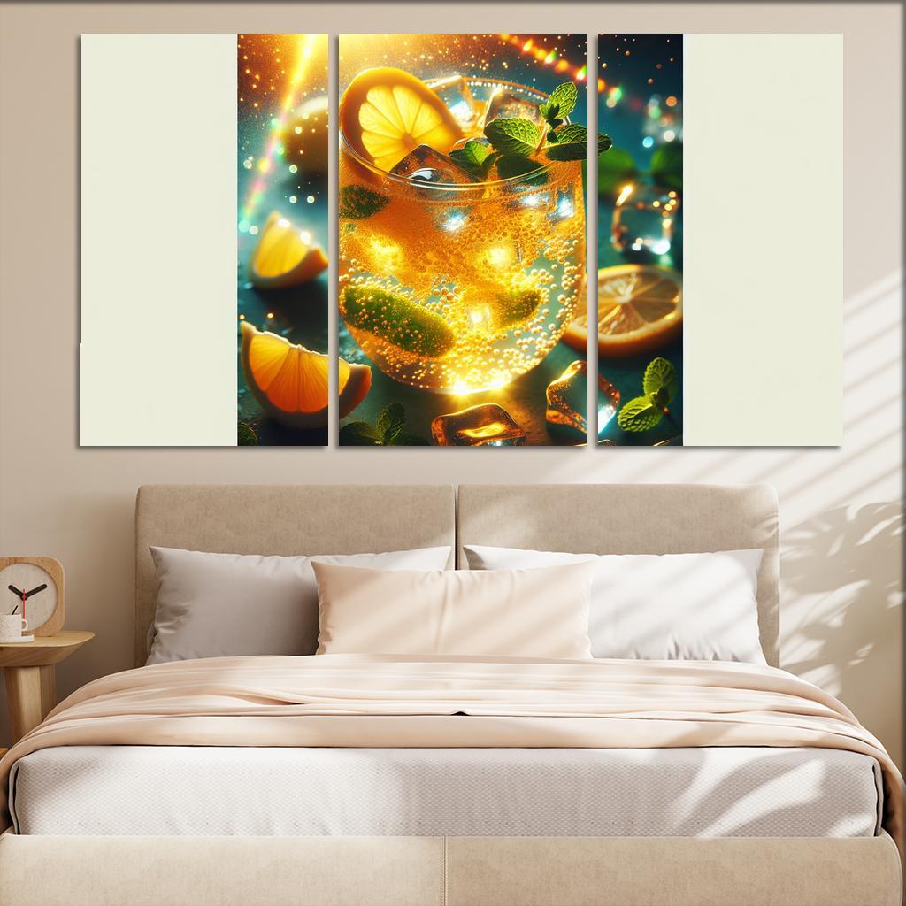 Golden Turmeric Ginger Lemonade 3 Piece HD Canvas Wall Art-Original Frame