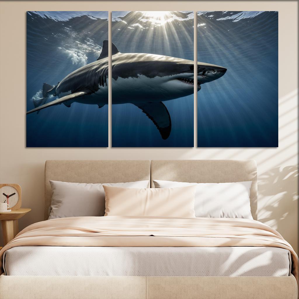 The Fearsome Great White Shark Of The Ocean Canvas Paintings Frame