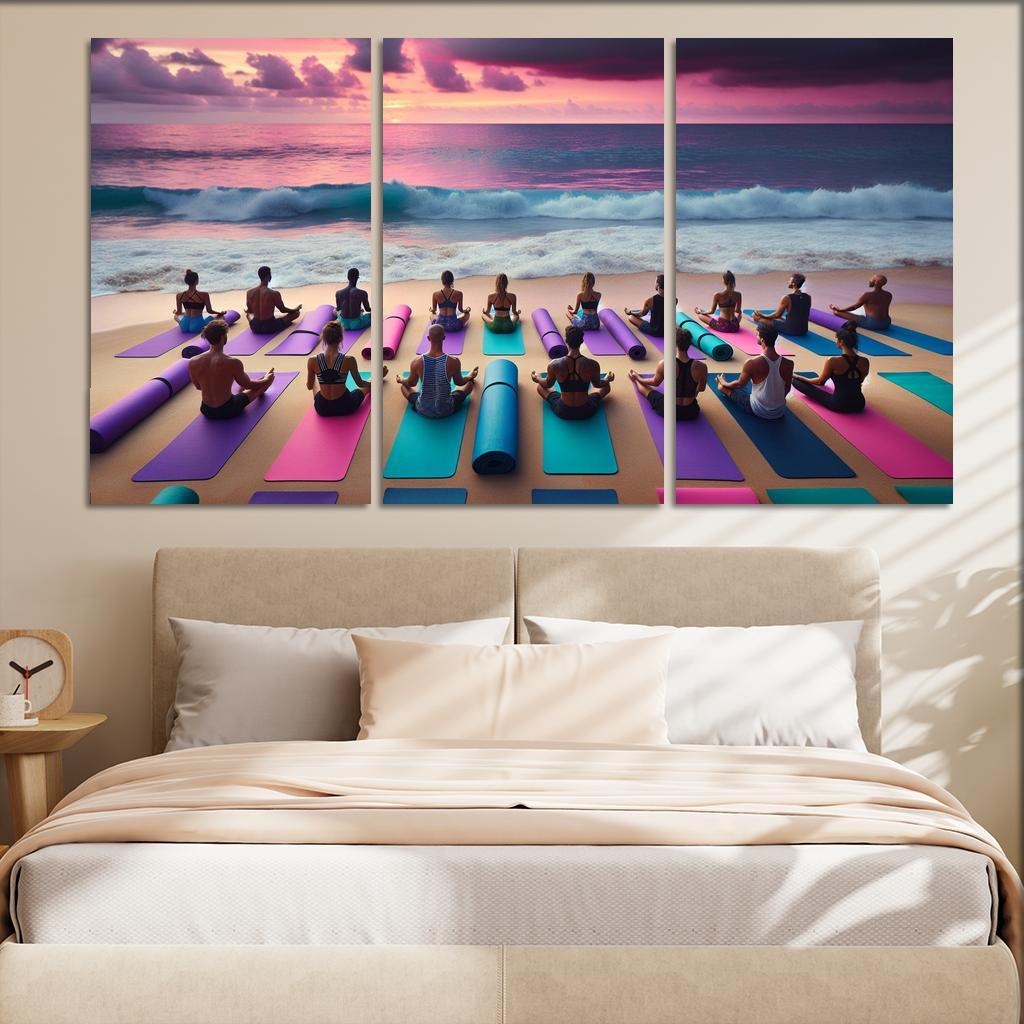 Waves Of Serenity Yoga On The Shore Modern Paintings Frame