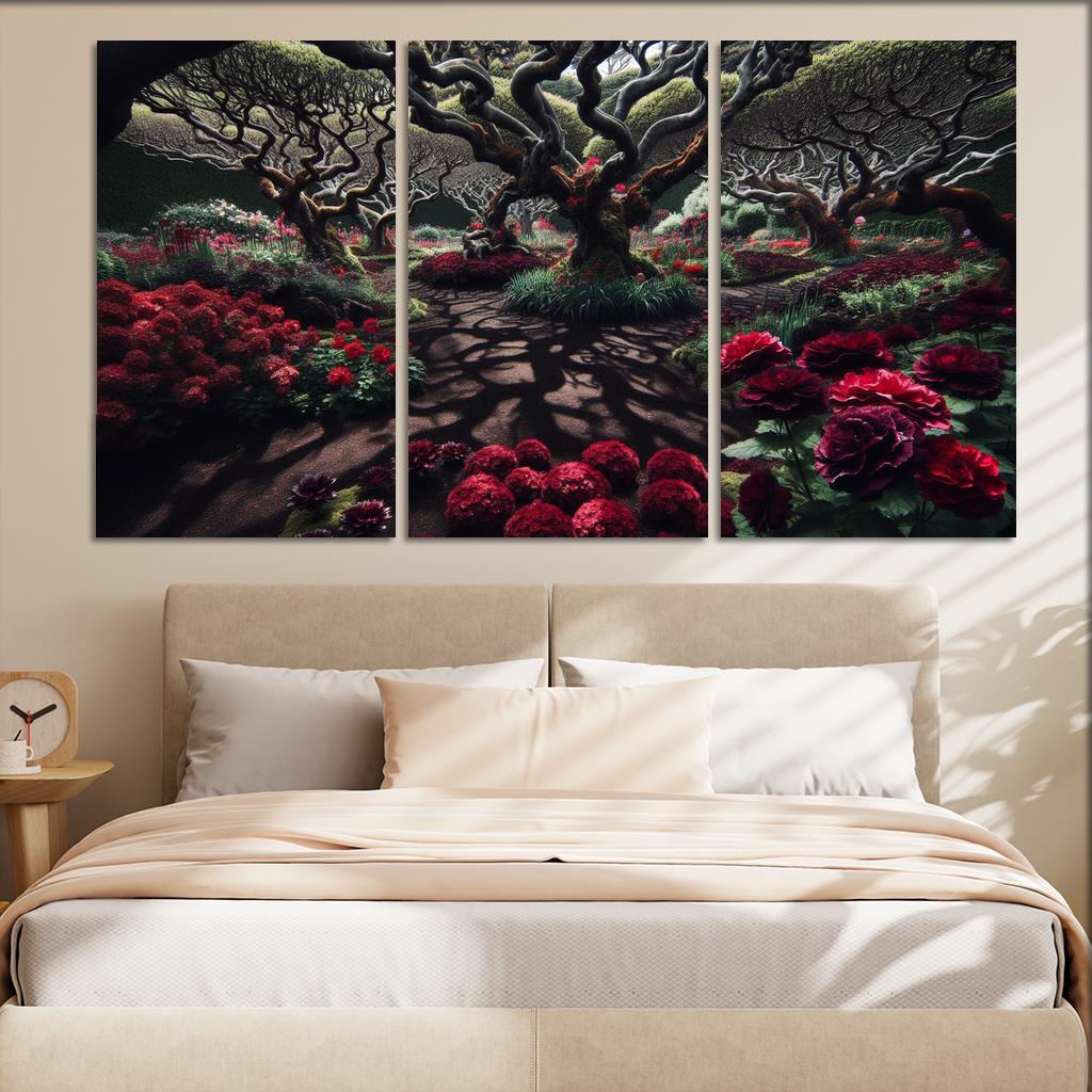 Eclipsed Garden Nature's Gothic Rebirth 3 Piece HD Canvas Wall Art-Original Frame