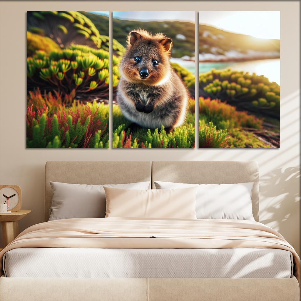 The Secret Lives of Quokkas The World's Happiest Animals 3 Piece HD Canvas Wall Art-Original Frame