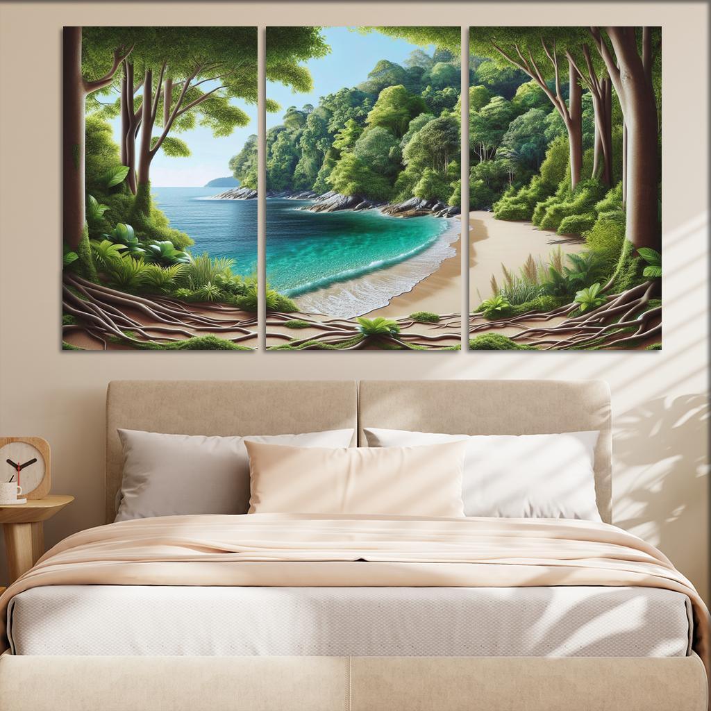Lush Green Cove Nature's Oasis Modern Paintings Frame