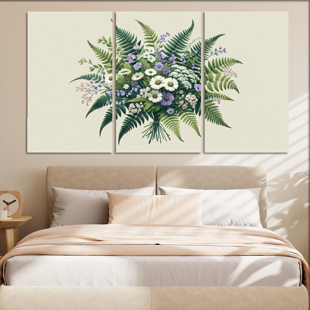 Enchanted Forest Blooms A Woodland Bouquet 3 Piece HD Canvas Wall Art-Original Frame
