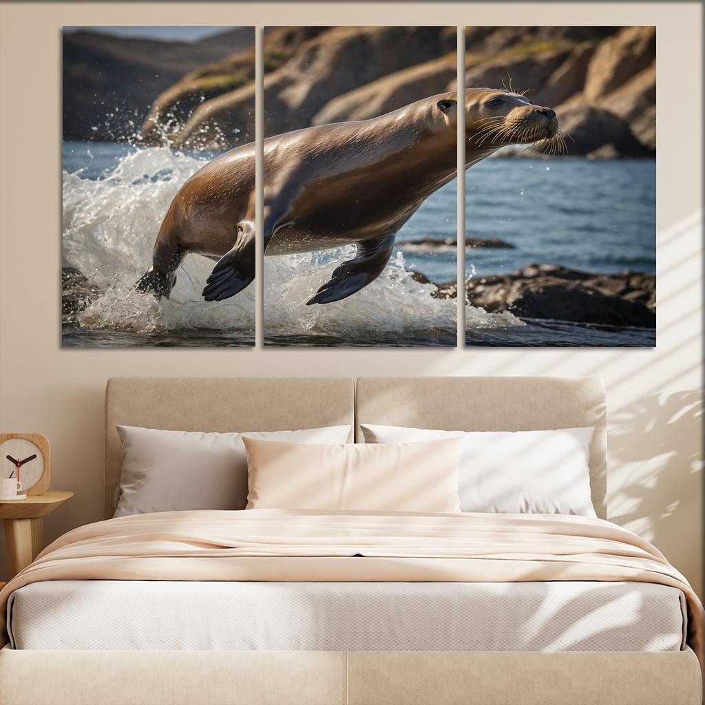 The Playful Sea Lion At A Coastal Colony Framed Paintings