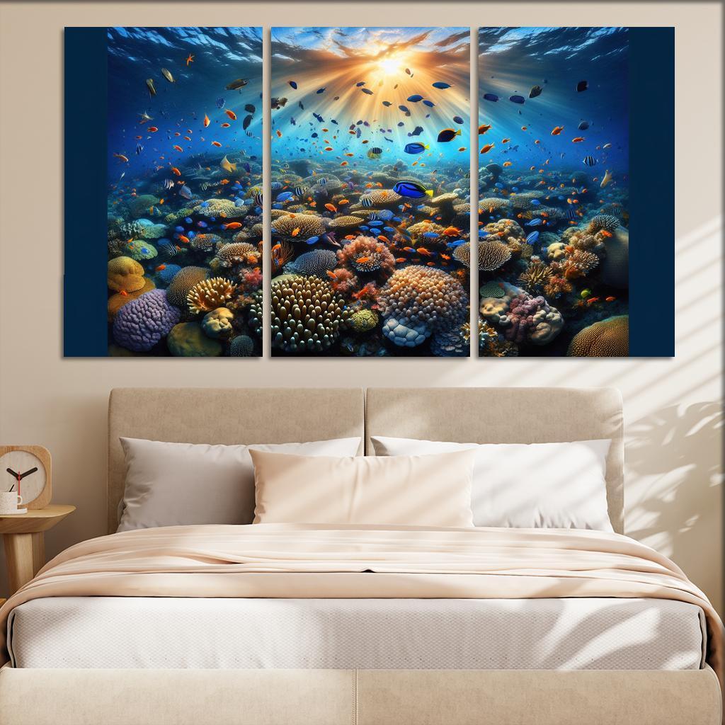 Sunset Reef Snorkel Under Vibrant Colors Custom Paintings Frame