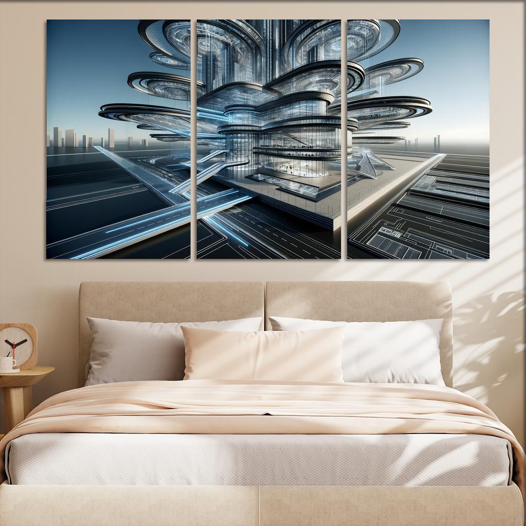 Dynamic Kinetic Architecture 3 Piece HD Canvas Wall Art-Original Frame