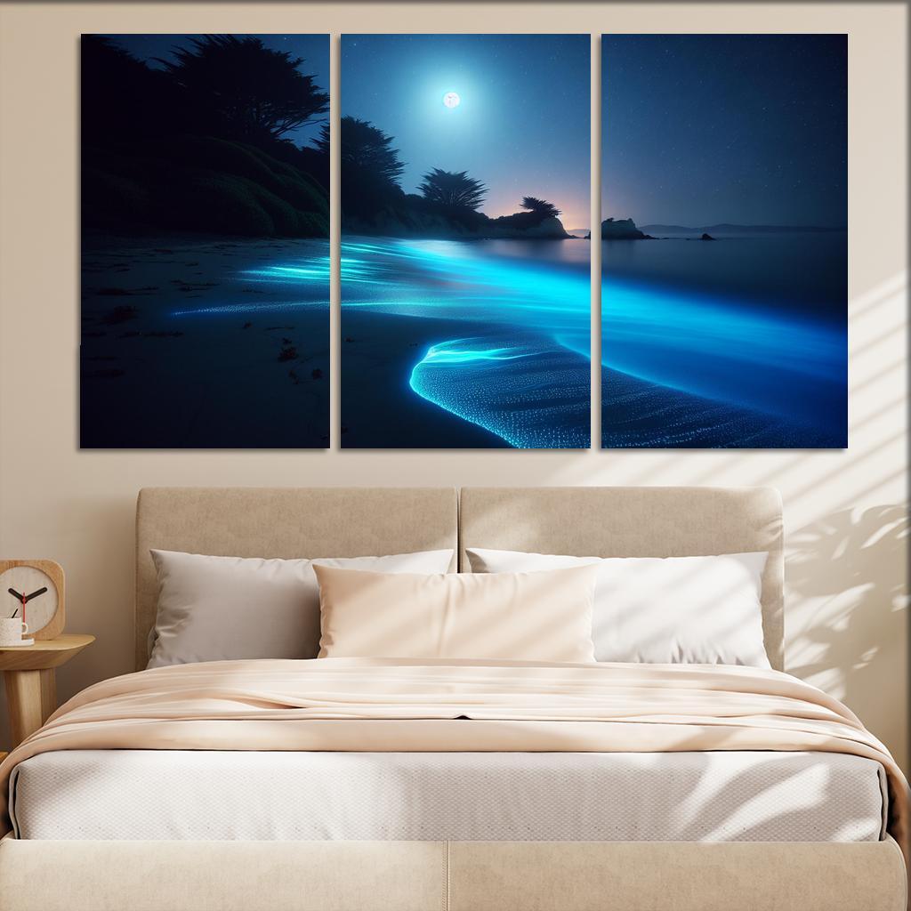 Moonlit Shores Nighttime Adventure Canvas Paintings Frame