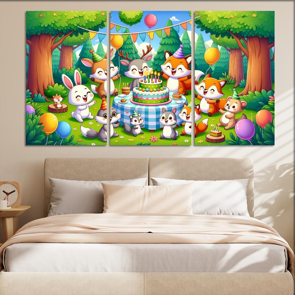 Whimsical Woodland Party 3 Piece HD Canvas Wall Art-Original Frame