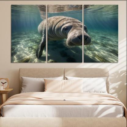 The Gentle Manatee In Calm Waters Framed Paintings