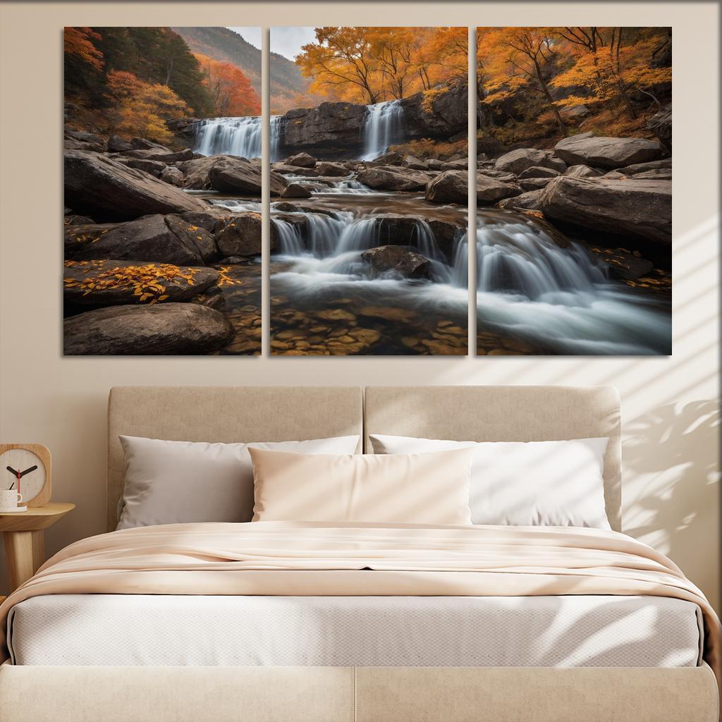 The Golden Cascade Of Autumn Waterfall Multi-panel Paintings