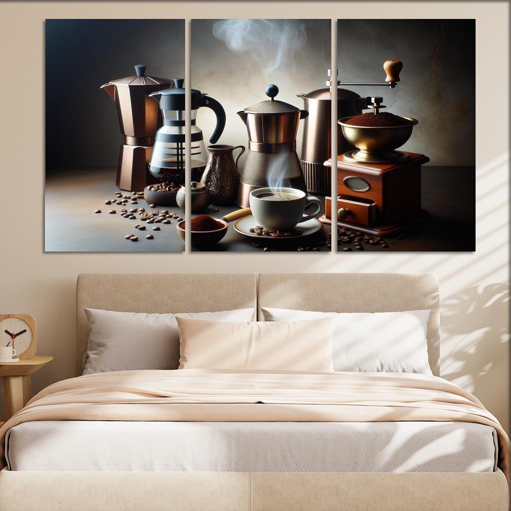 Home Brewed Coffee The Art of Crafting Perfection 3 Piece HD Canvas Wall Art-Original Frame