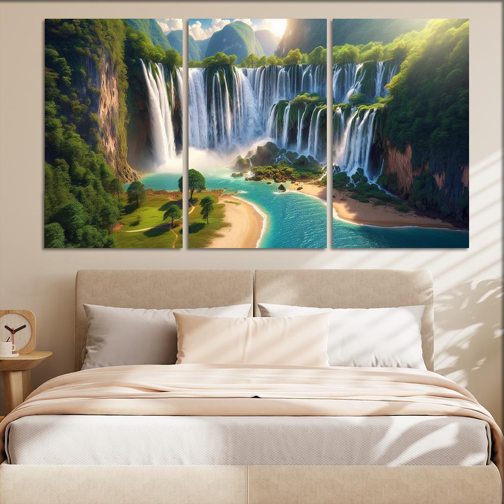 Hidden Falls Beach Waterfall Oasis Abstract Paintings Frame