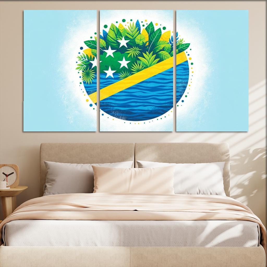 Nature's Guardians The Flag of the Solomon Islands 3 Piece HD Canvas Wall Art-Original Frame