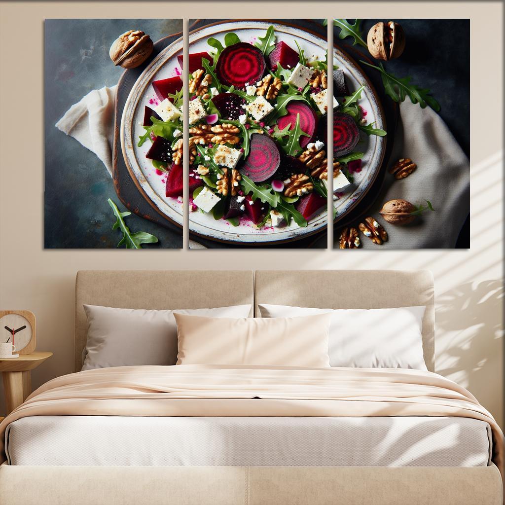Beetroot and Feta Salad with Walnut Dressing 3 Piece HD Canvas Wall Art-Original Frame