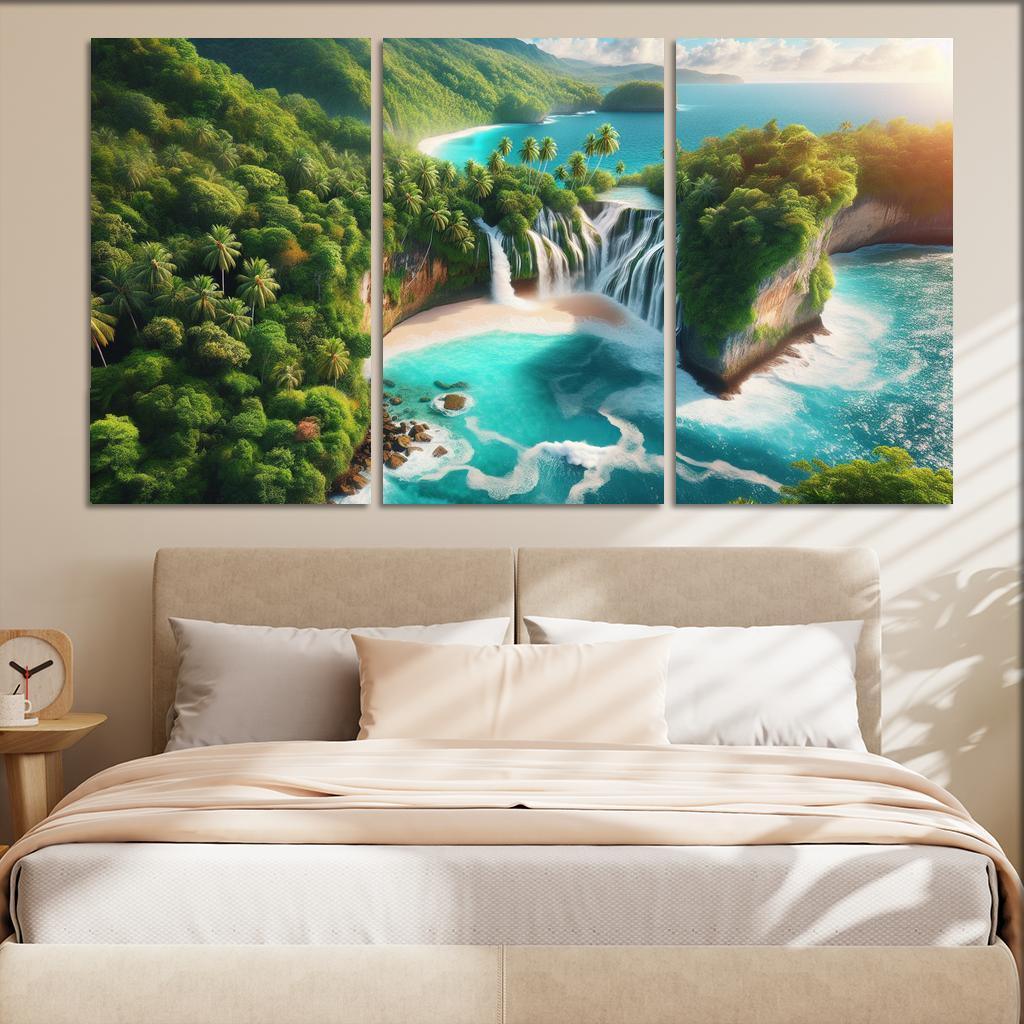 Cascading Waterfall Beach Custom Paintings Frame