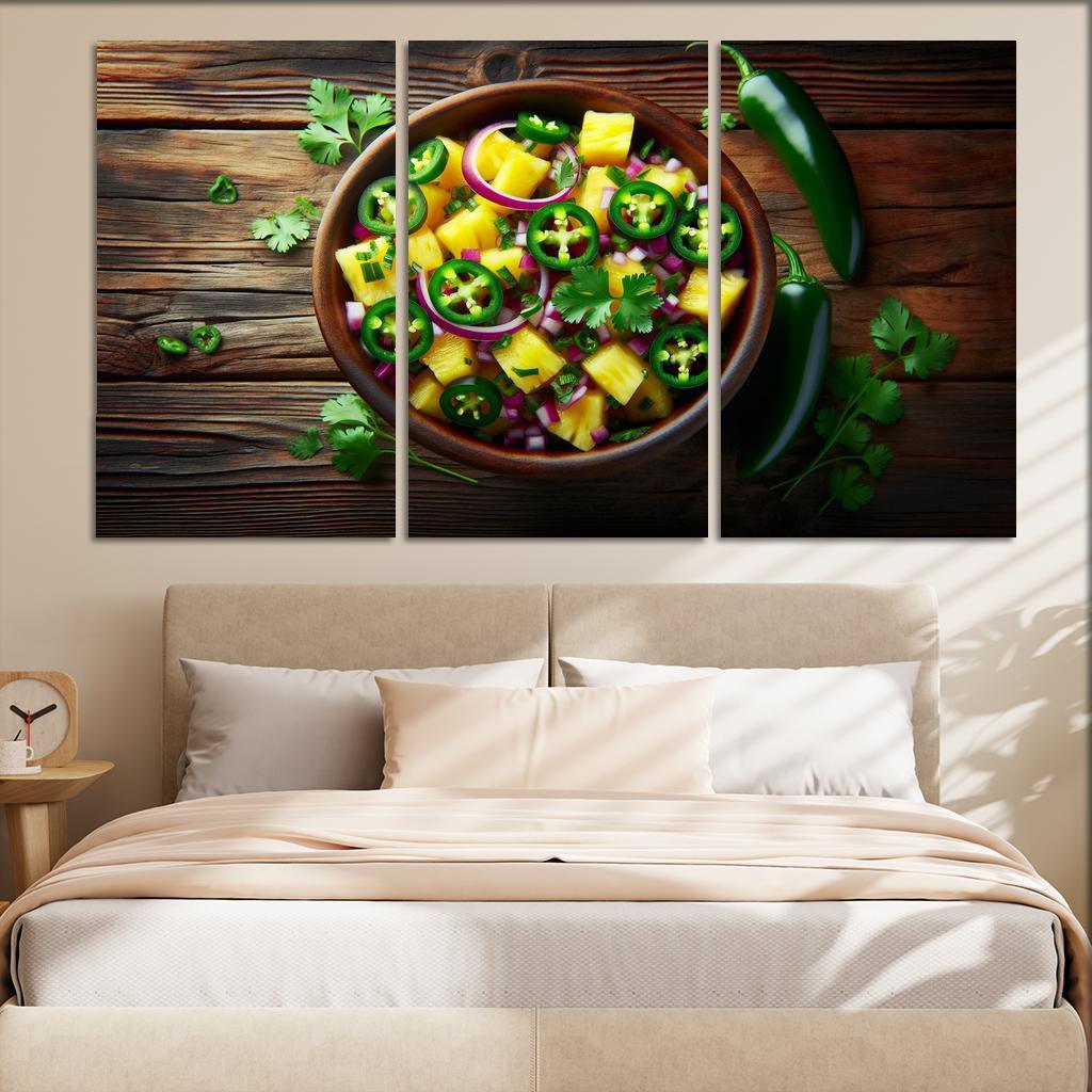 Spicy Pineapple Salsa 3 Piece HD Canvas Wall Art-Original Frame