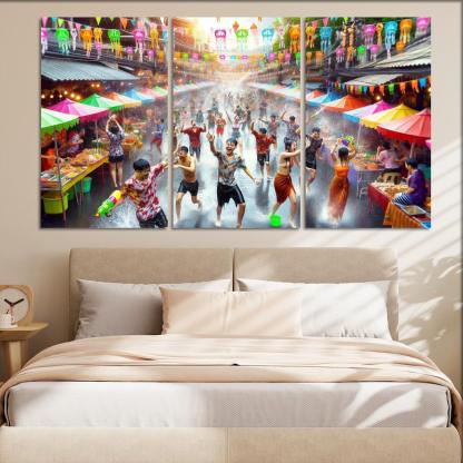 Songkran Water Festival Canvas Paintings Frame