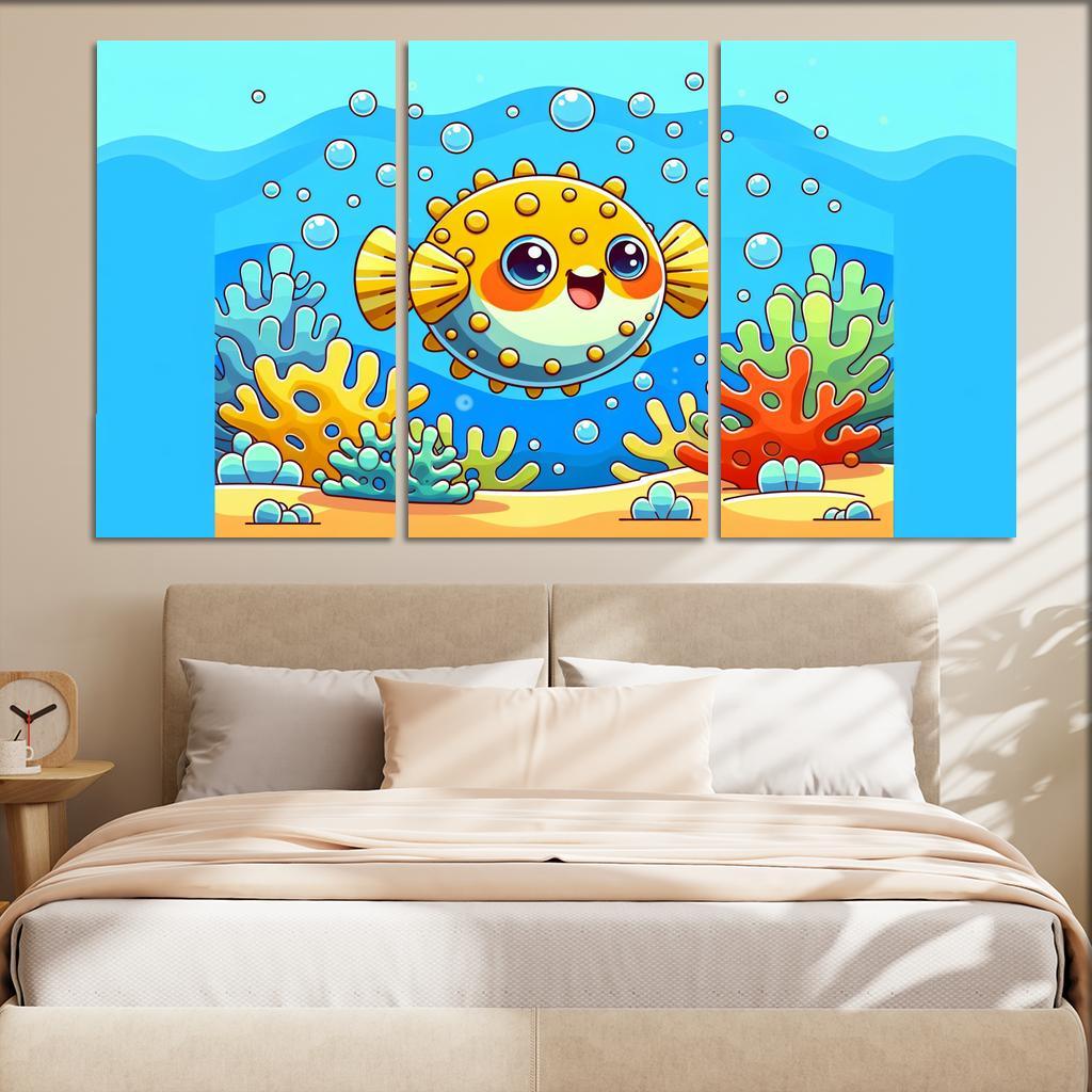 Playful Pufferfish Modern Paintings Frame