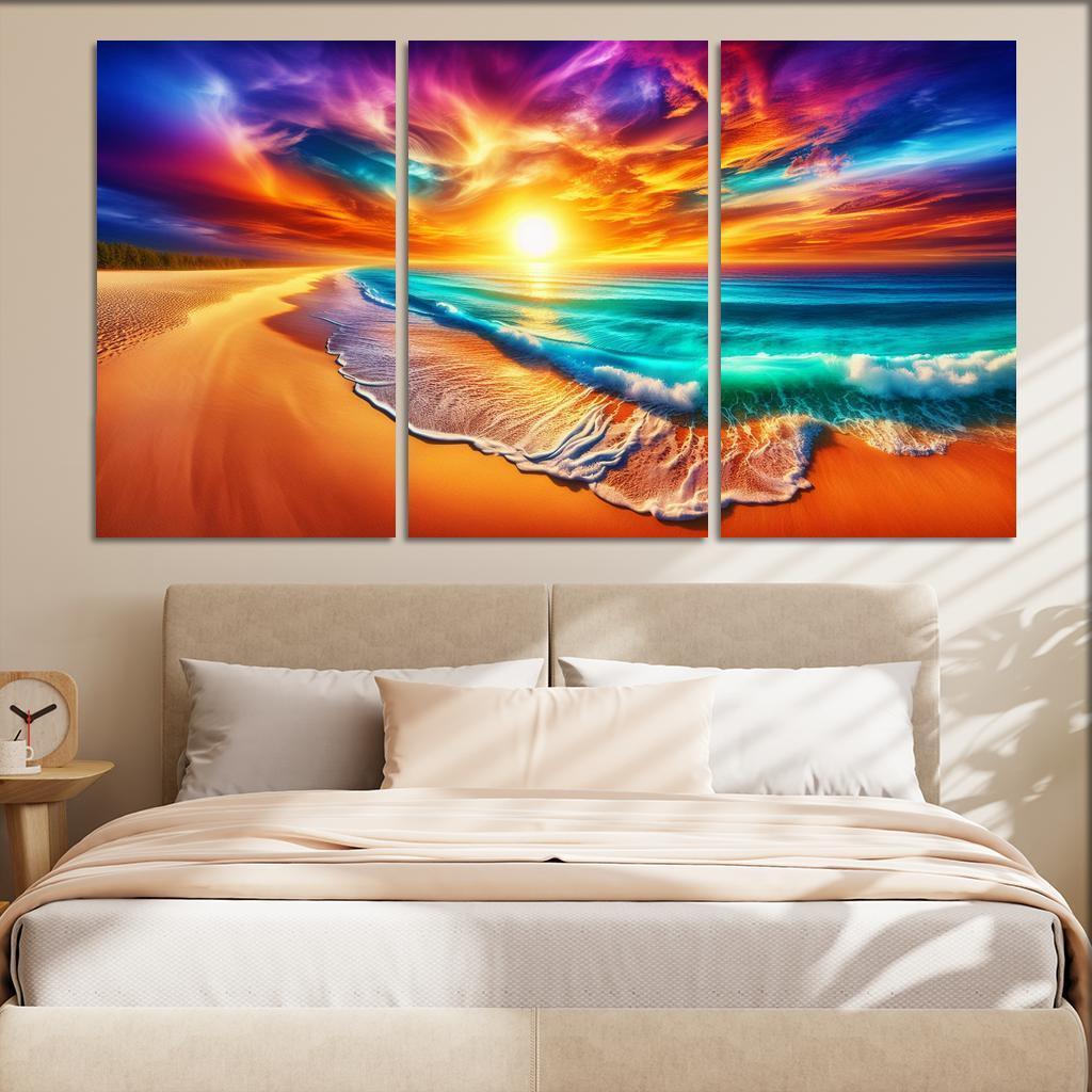 Golden Horizon Beach Modern Paintings Frame